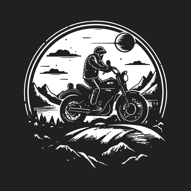 Off road vintage logo line art concept black and white color hand drawn illustration