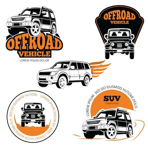 Off-road voertuiglabels of emblemen geplaatst geïsoleerd