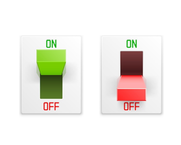 Vector on off switch button ui isolated white wall.