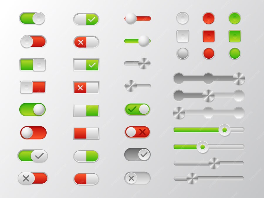 Premium Vector On and off switch buttons UI design realistic menu