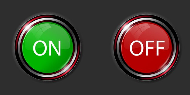 on off switches white with 3d effect with red and green background vector illustration
