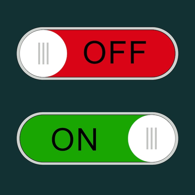 Vettore set di icone del pulsante interruttore a levetta on off.