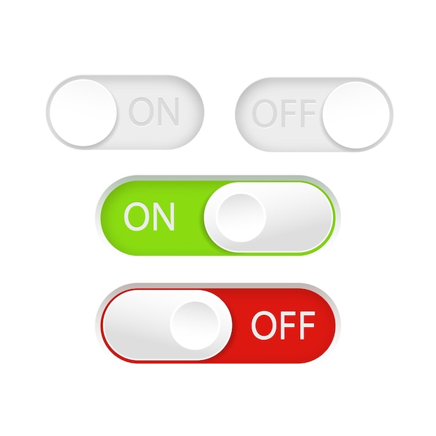 On and off toggle switch buttons material design switch buttons set vector