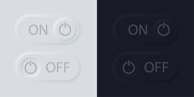 Vector on and off toggle switch buttons in neumorphic design style