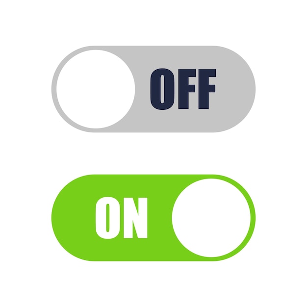 On and off toggle switch buttons set. set of switch on and off icons. flat icon on and off toggle