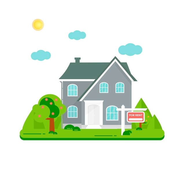 Vector offer of home purchase. rental of real estate. flat design, urban.