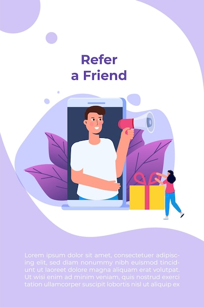 Offers referral gifts, online reward, digital referral program concept. Gift box vector illustration.