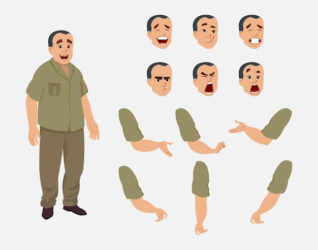 Office assistant character set for your animation, design or motion with different facial emotions and hands.