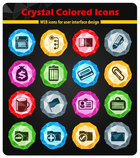 Icone di cristalli colorati luminosi dell'ufficio