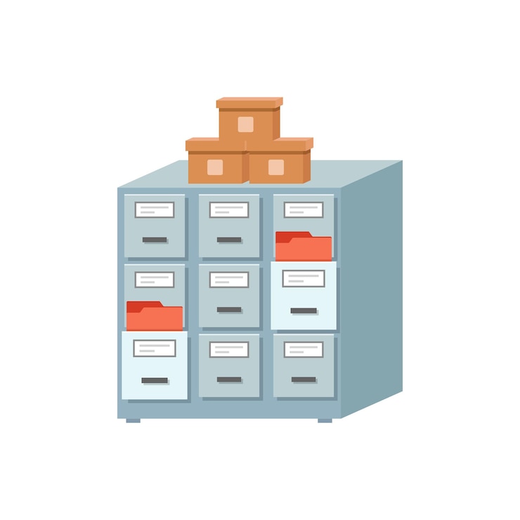 Vector office cabinet icon in flat style furniture storage vector illustration on isolated background drawer sign business concept