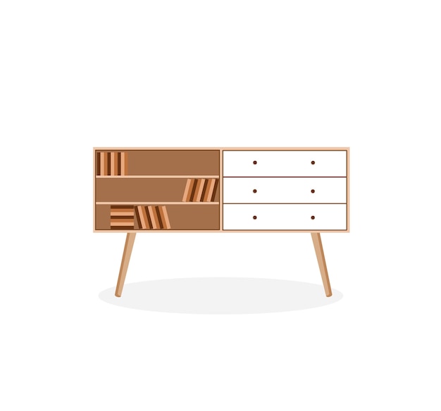 Office cabinet with shelves for books Vector illustration in flat cartoon style