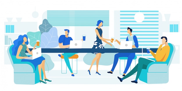 Vector office cafeteria, lunch zone illustration
