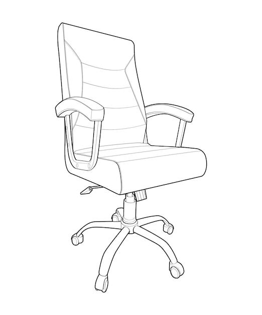 オフィス椅子分離ライン アート ホワイト バック グラウンドのベクトル イラスト インテリア家具オフィス椅子塗り絵のライン アート