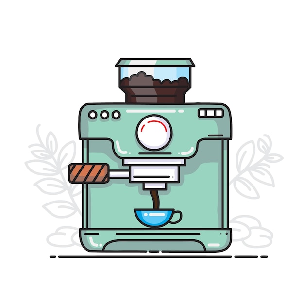 Illustrazione vettoriale della macchina da caffè per ufficio in stile piatto macchina da caffè con tazza macchina da caffè per la casa