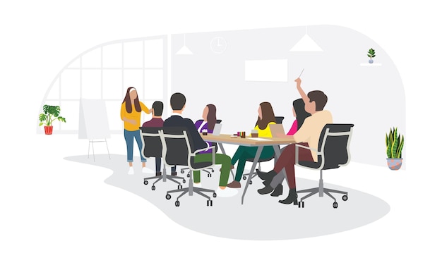 Vector office colleagues meeting room presentation concept illustration