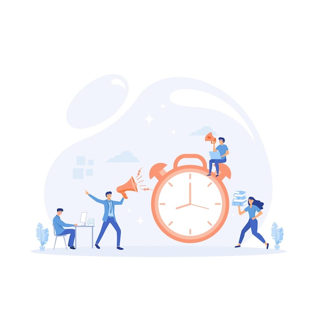 Office deadline stressed employees working overtime time management flat vector modern illustration