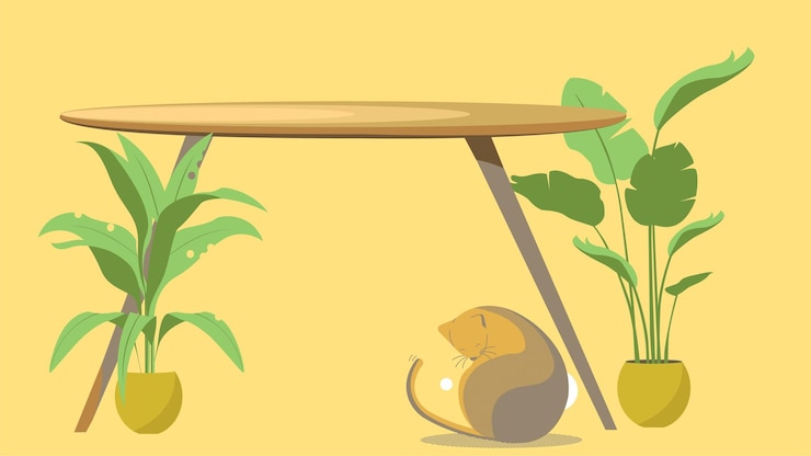 Vector office desk decoration with plants illustration
