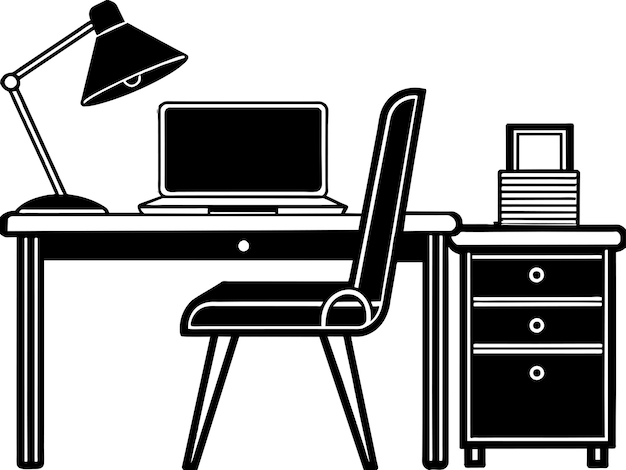 office desk with laptop and lamp