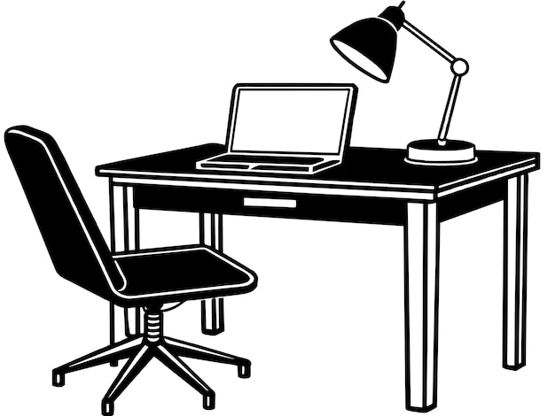 office desk with laptop and lamp