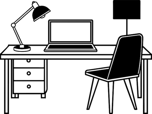 office desk with laptop and lamp