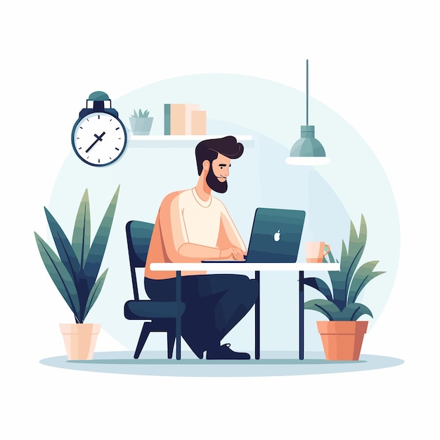 Vector office_employee_sitting_at_laptop_working_as_day_routine