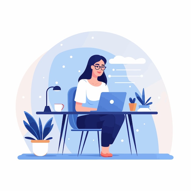 Vector office_employee_sitting_at_laptop_working_as_day_routine