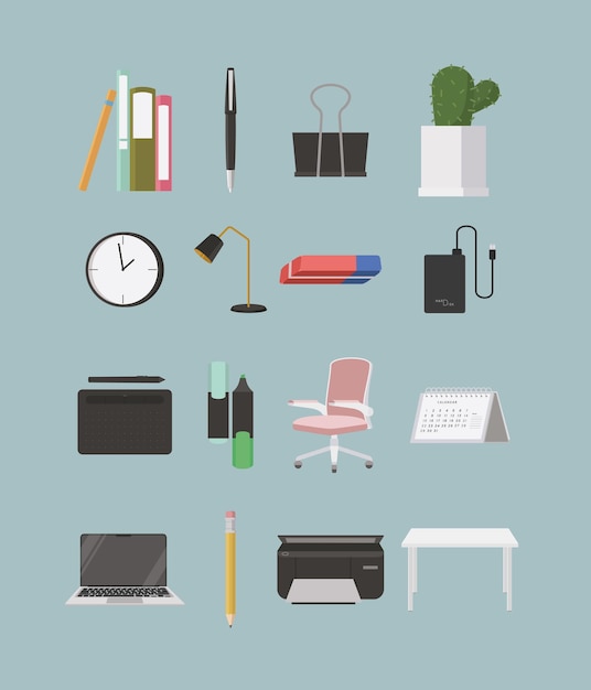 Vector office equipment illustration set