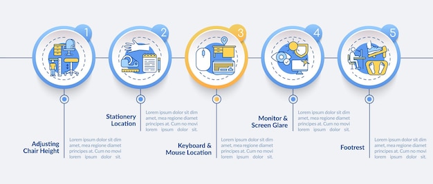 Illustrazione del modello infografico dei consigli di ergonomia dell'ufficio