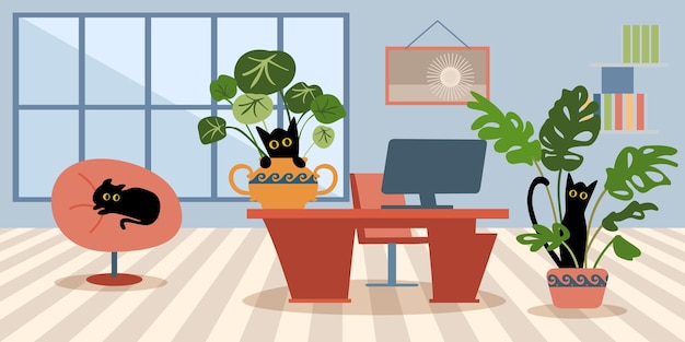 Office facilities with wooden floors and design isolated cartoon vector illustrations set 24 hour