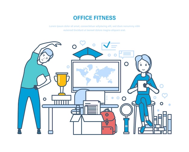 Office fitness Doing sports exercises training healthy lifestyle athlete