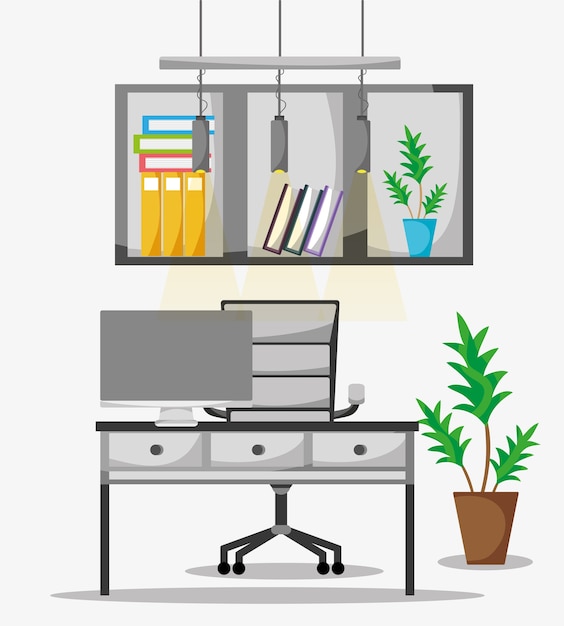 Vector office flat with desk and work accessories