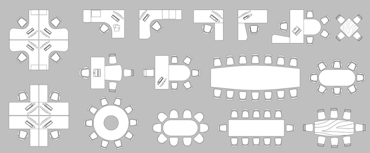 Vector office furniture elements top view vector set kit for plan of office house apartment workspace collection of interior icon table chair sofa plant symbol for interior design project