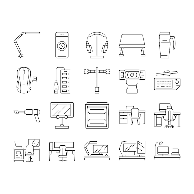 Office gadget computer business icons set vector