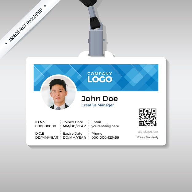 Office id card template with abstract blue background