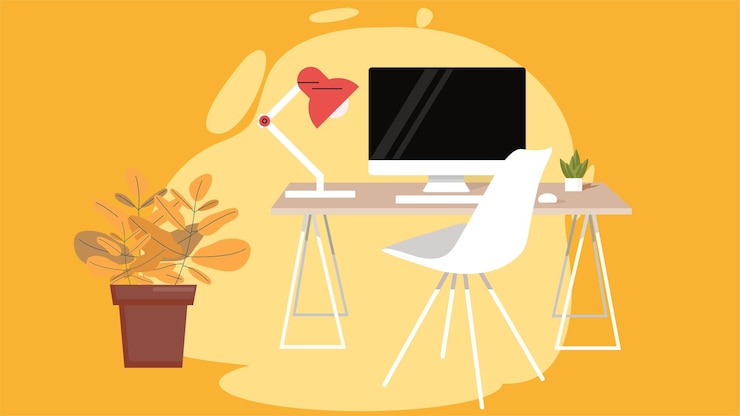 Vector office interior design cartoon flat illustration