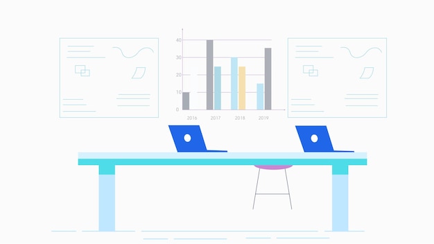 Дизайн интерьера офиса мультфильм плоская иллюстрация