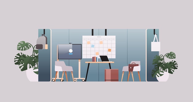 office interior furniture elements horizontal flat illustration