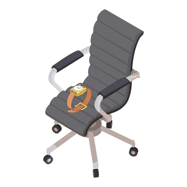 Vettore vettore isometrico dell'icona dell'interno dell'ufficio orologio da polso maschile su sedia da ufficio in pelle elemento interno accessorio