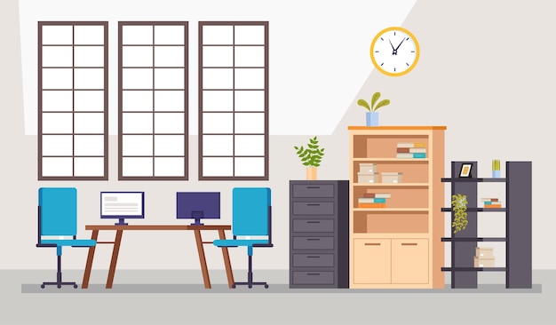 Office interior space workspace modern desk concept graphic design