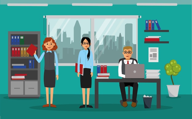 Office interior with people. Vector illustration.