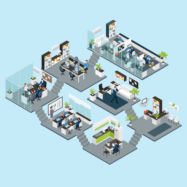 Office Isometric Different Floors