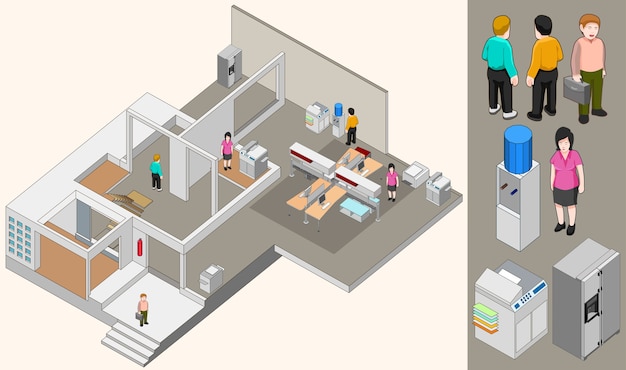 Office isometric icon.Pre assembled isometric