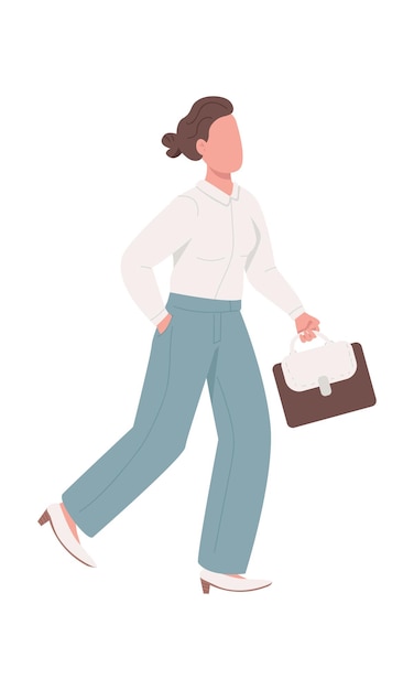 Office lady wearing light pantsuit semi flat color vector character Running figure Full body person on white Simple cartoon style illustration for web graphic design and animation