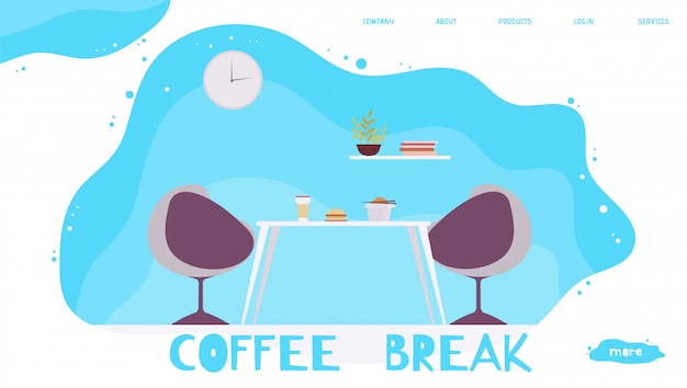 사무실 점심 시간과 커피 브레이크. 만화 방문 페이지