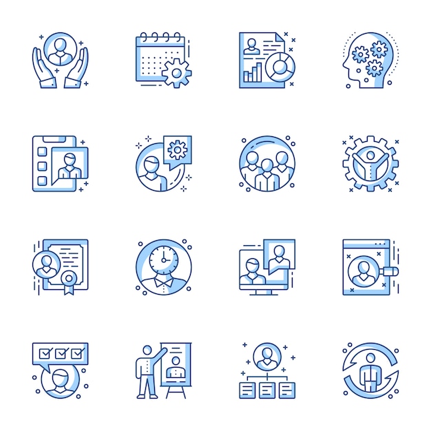 Vector office management lineaire vector iconen set.