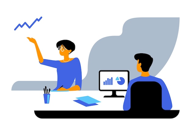 Office meeting teamwork employees flat vector illustration