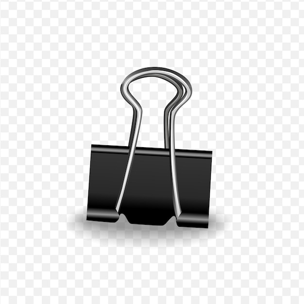 Office metal black clip with shadow, realistic vector illustrations