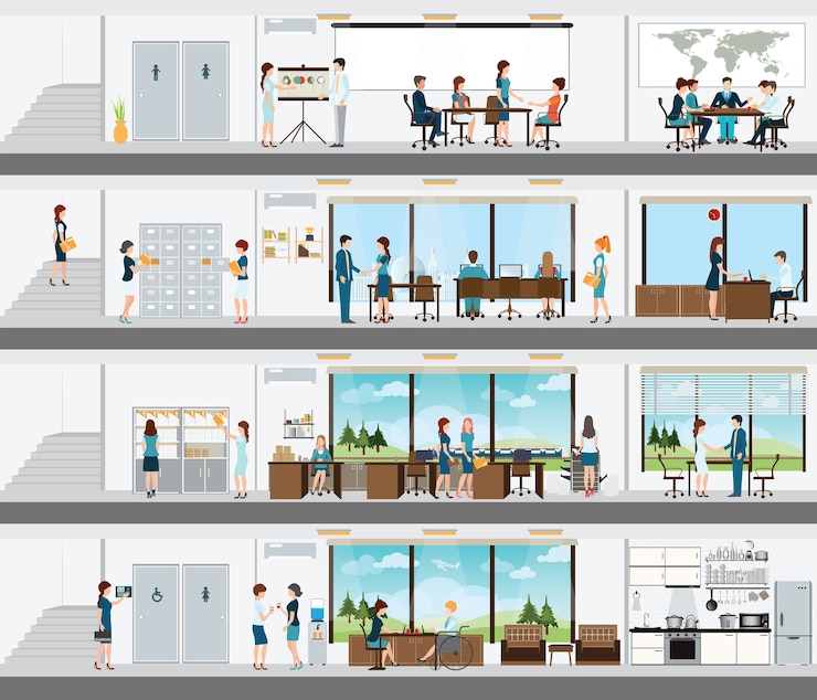 Vector 建物内のオフィスの人々