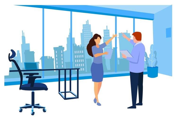 Vector office people teamwork concept communication and brainstorming colorful flat illustration