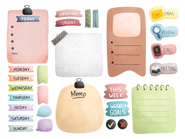 Office planner en dagboek in water kleur stijl vectorillustratie